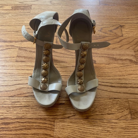 Burberry Shoes - Stylish Burberry Warrior gold colored studded high heeled shoes Size 7.5